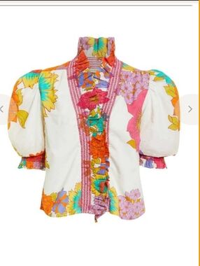 Love the Label Floral Puff-Sleeve Multicolor Blouse, Size Small, 100% Cotton